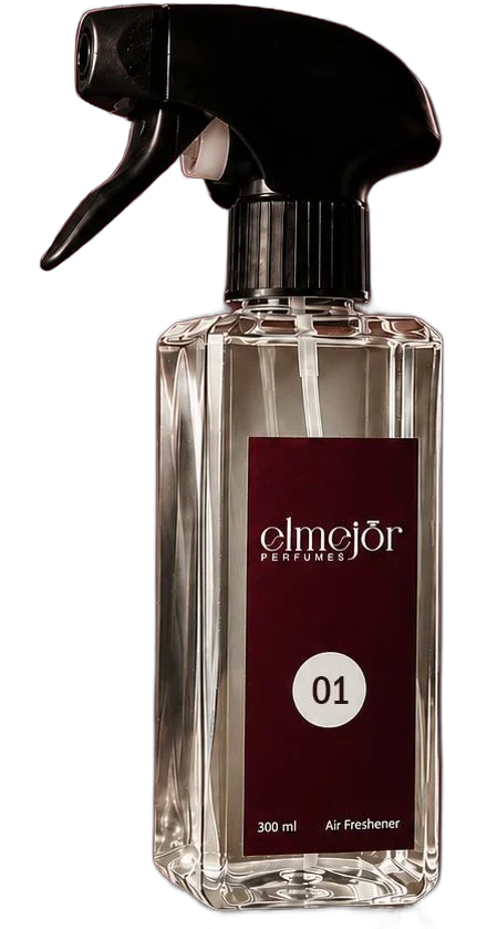 Elmejor air freshener No. 01, a 300 ml clear bottle with a black trigger spray.