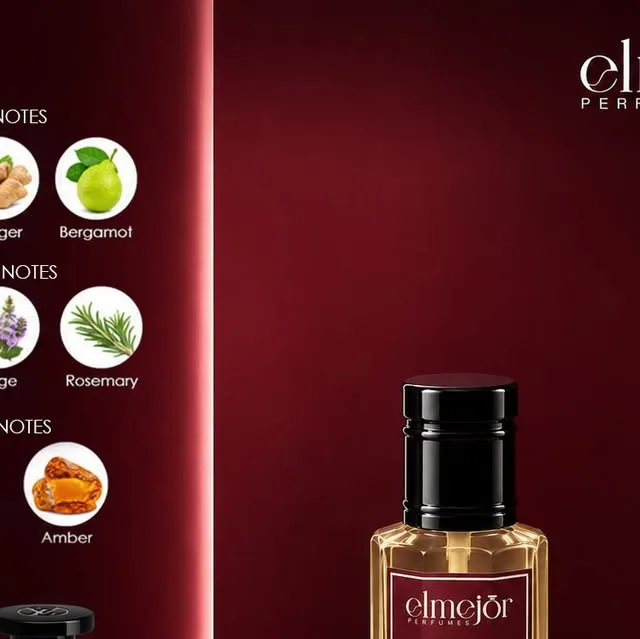 Close view of an Elmejor bottle: glossy black ribbed cap, amber glass and a crimson label.